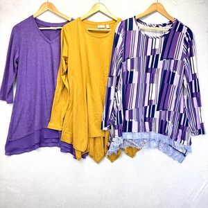 Lot Of 3 LOGO By Lori Goldstein Tunic Tops Womens Medium Purple Casual Relaxed